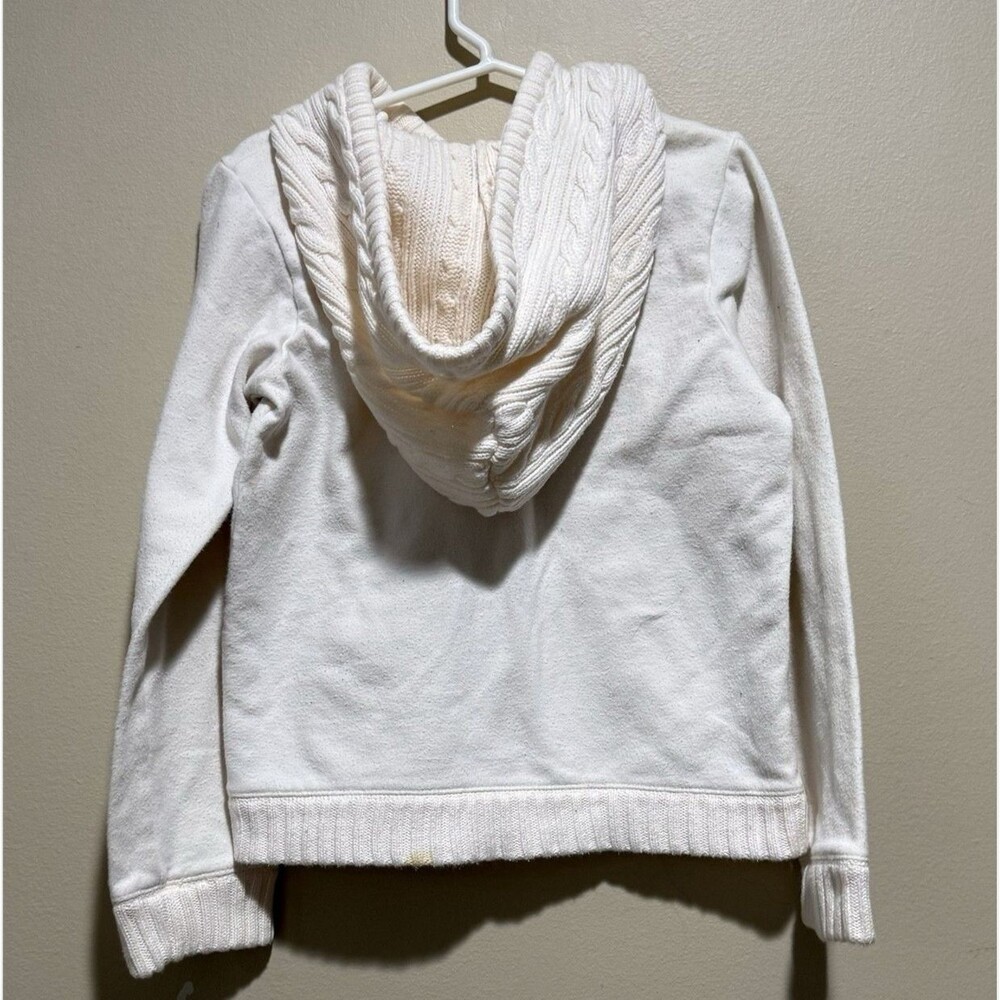 OshKosh B'gosh Girls 6X Full Zip Hooded Cotton White Sweater Jacket Floral Ivory - Picture 3 of 11
